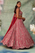 Desirable Red Color Silk  Fabric Wedding Lehenga