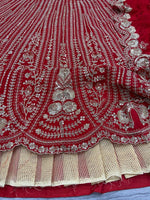 Desirable Red Color Silk  Fabric Wedding Lehenga