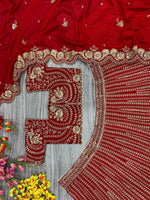Desirable Red Color Silk  Fabric Wedding Lehenga