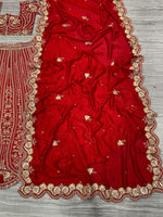 Desirable Red Color Silk  Fabric Wedding Lehenga