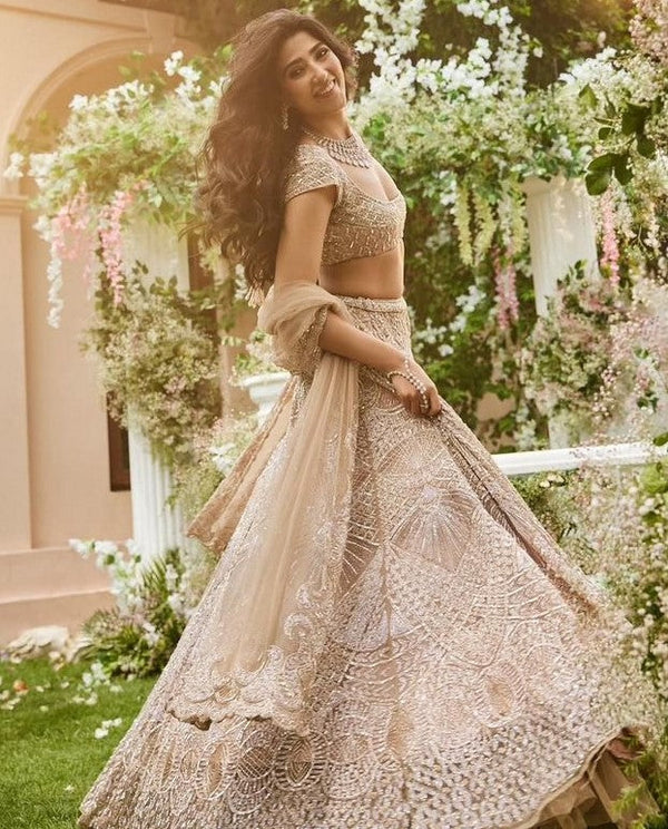 Desirable Cream Color Net Fabric Wedding Lehenga