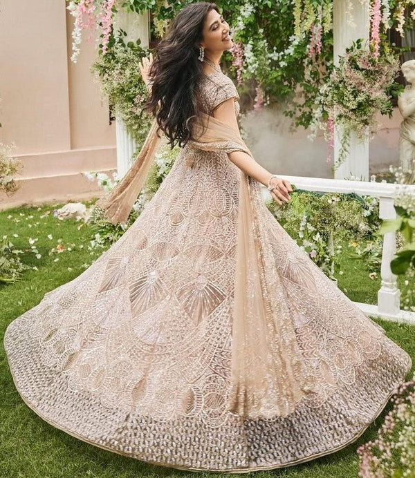 Desirable Cream Color Net Fabric Wedding Lehenga