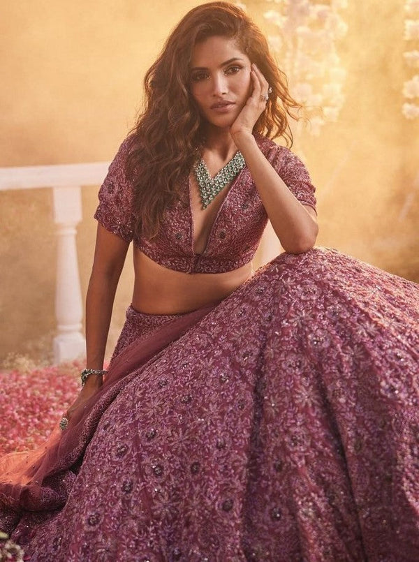Desirable Pink Color Silk  Fabric Wedding Lehenga