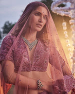 Desirable Pink Color Silk  Fabric Wedding Lehenga