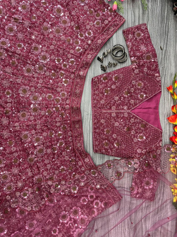 Desirable Pink Color Silk  Fabric Wedding Lehenga