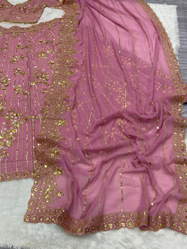 Desirable Pink Color Georgette  Fabric Wedding Lehenga