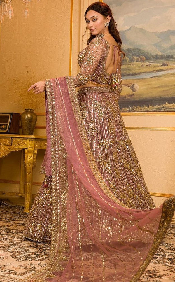 Desirable Pink Color Georgette  Fabric Wedding Lehenga