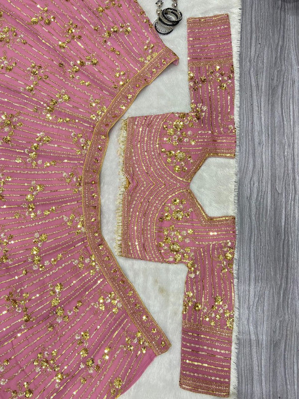 Desirable Pink Color Georgette  Fabric Wedding Lehenga