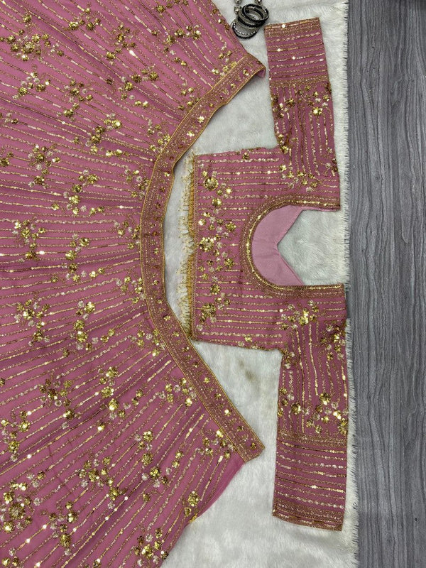 Desirable Pink Color Georgette  Fabric Wedding Lehenga