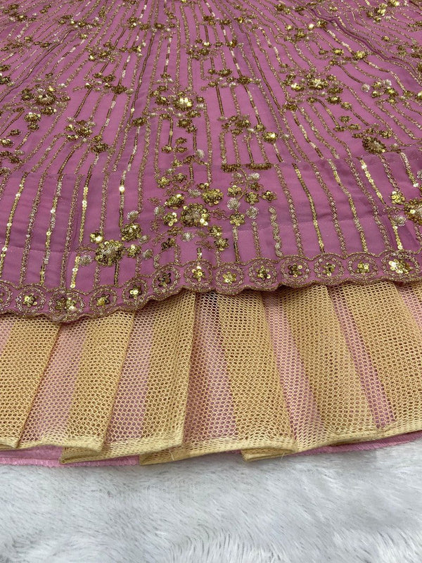Desirable Pink Color Georgette  Fabric Wedding Lehenga