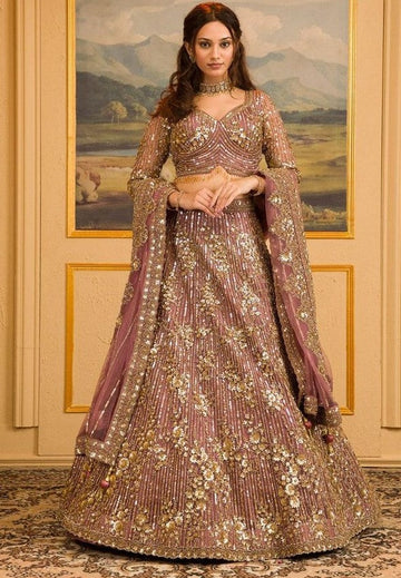 Desirable Pink Color Georgette  Fabric Wedding Lehenga