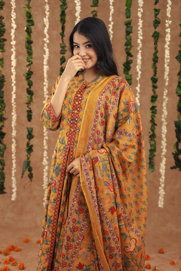 Amazing Mustard Color Cotton Fabric Designer Suit