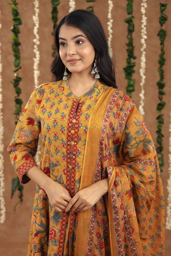 Amazing Mustard Color Cotton Fabric Designer Suit