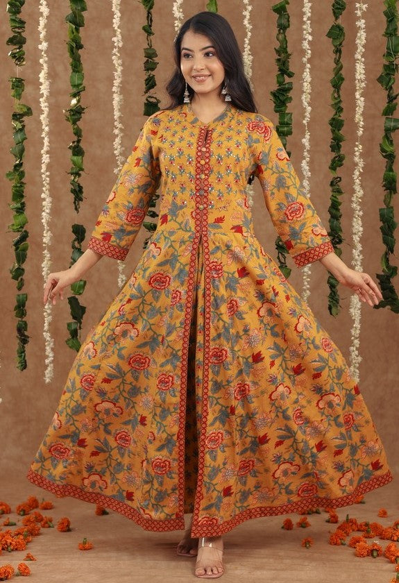 Amazing Mustard Color Cotton Fabric Designer Suit
