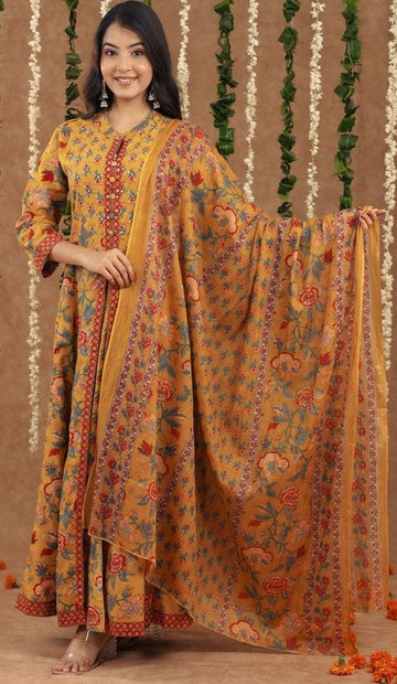 Amazing Mustard Color Cotton Fabric Designer Suit