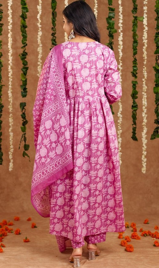 Amazing Pink Color Cotton Fabric Designer Suit
