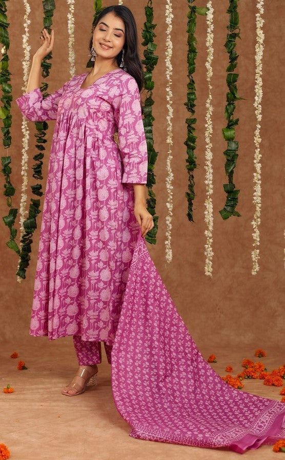 Amazing Pink Color Cotton Fabric Designer Suit