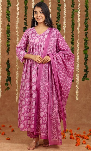 Amazing Pink Color Cotton Fabric Designer Suit