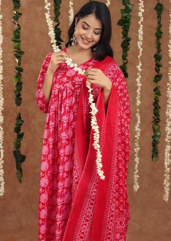 Amazing Red Color Cotton Fabric Designer Suit