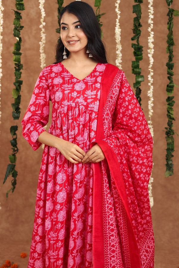 Amazing Red Color Cotton Fabric Designer Suit