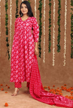 Amazing Red Color Cotton Fabric Designer Suit