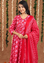 Amazing Red Color Cotton Fabric Designer Suit