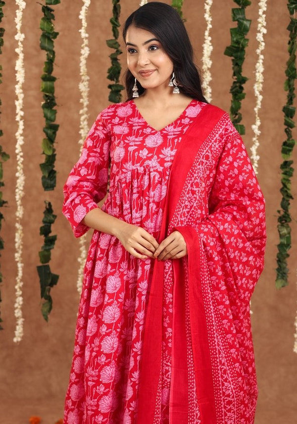Amazing Red Color Cotton Fabric Designer Suit
