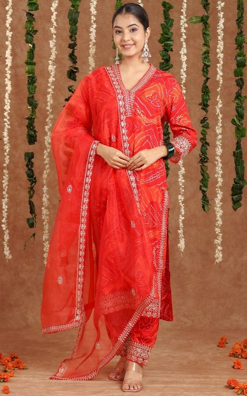 Amazing Red Color Rayon Fabric Designer Suit