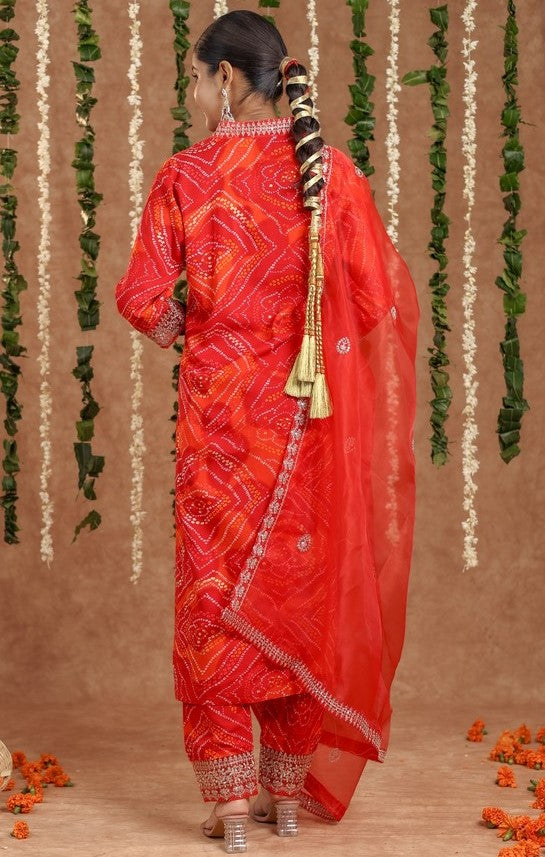 Amazing Red Color Rayon Fabric Designer Suit