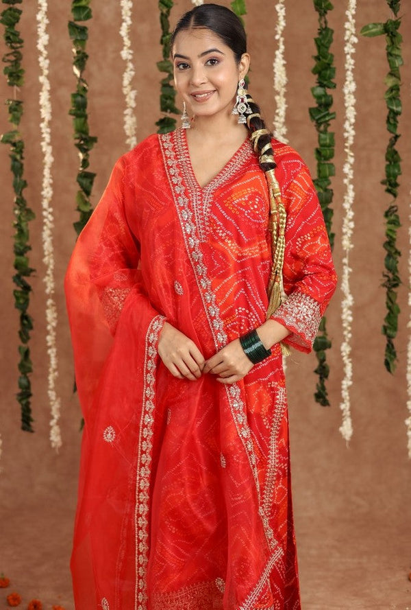 Amazing Red Color Rayon Fabric Designer Suit