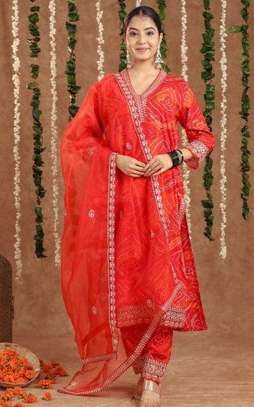 Amazing Red Color Rayon Fabric Designer Suit
