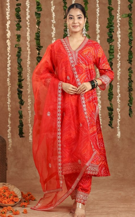 Amazing Red Color Rayon Fabric Designer Suit