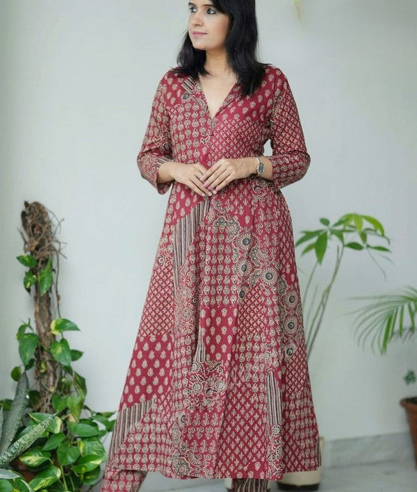 Amazing Maroon Color Cotton Fabric Cotton Kurti