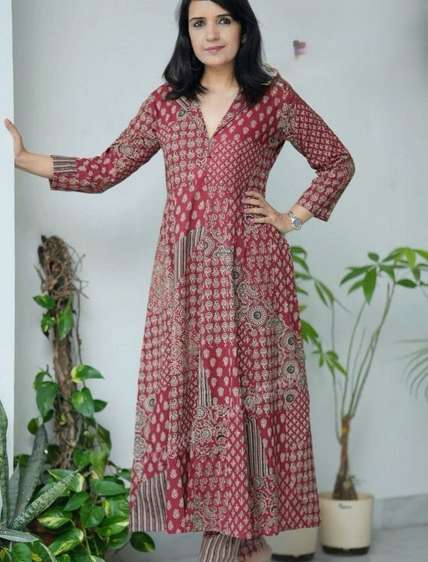 Amazing Maroon Color Cotton Fabric Cotton Kurti