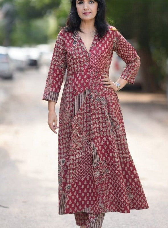 Amazing Maroon Color Cotton Fabric Cotton Kurti