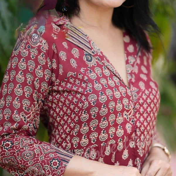 Amazing Maroon Color Cotton Fabric Cotton Kurti