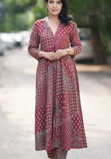 Amazing Maroon Color Cotton Fabric Cotton Kurti