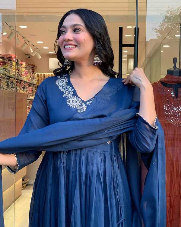 Amazing Blue Color Cotton Fabric Designer Suits