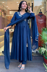 Amazing Blue Color Cotton Fabric Designer Suits