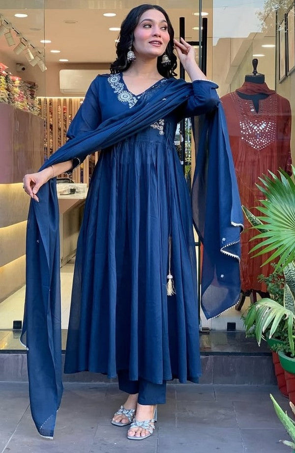 Amazing Blue Color Cotton Fabric Designer Suits