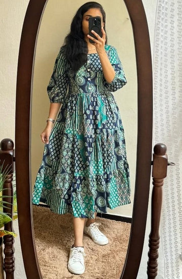 Amazing Blue Color Cotton Fabric Cotton Kurti