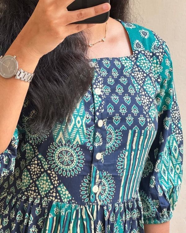 Amazing Blue Color Cotton Fabric Cotton Kurti