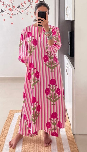 Amazing Pink Color Rayon Fabric Designer Kurti