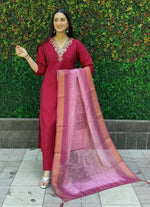 Gorgeous Maroon  Color Silk Fabric Designer Suit