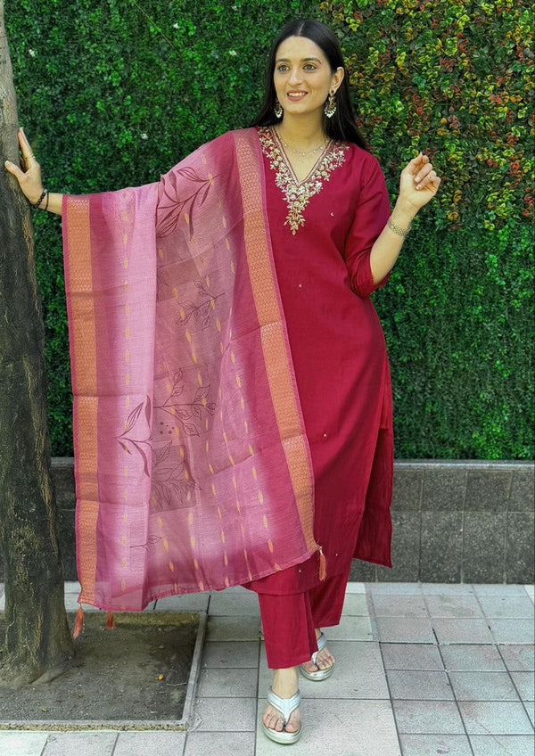 Gorgeous Maroon  Color Silk Fabric Designer Suit