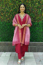 Gorgeous Maroon  Color Silk Fabric Designer Suit