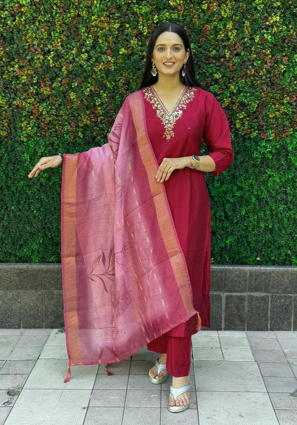 Gorgeous Maroon  Color Silk Fabric Designer Suit