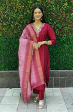 Gorgeous Maroon  Color Silk Fabric Designer Suit