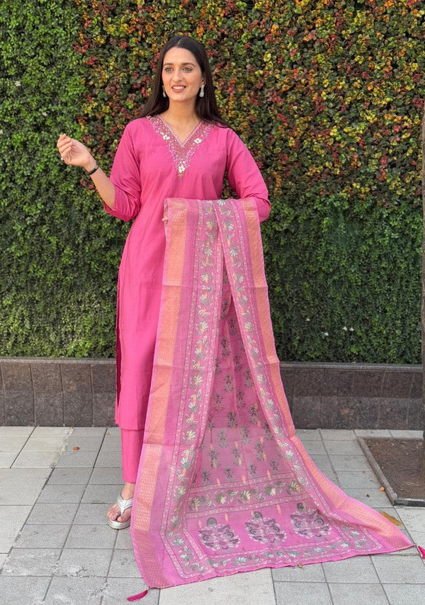 Gorgeous Pink Color Silk Fabric Designer Suit