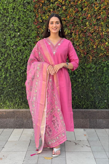 Gorgeous Pink Color Silk Fabric Designer Suit